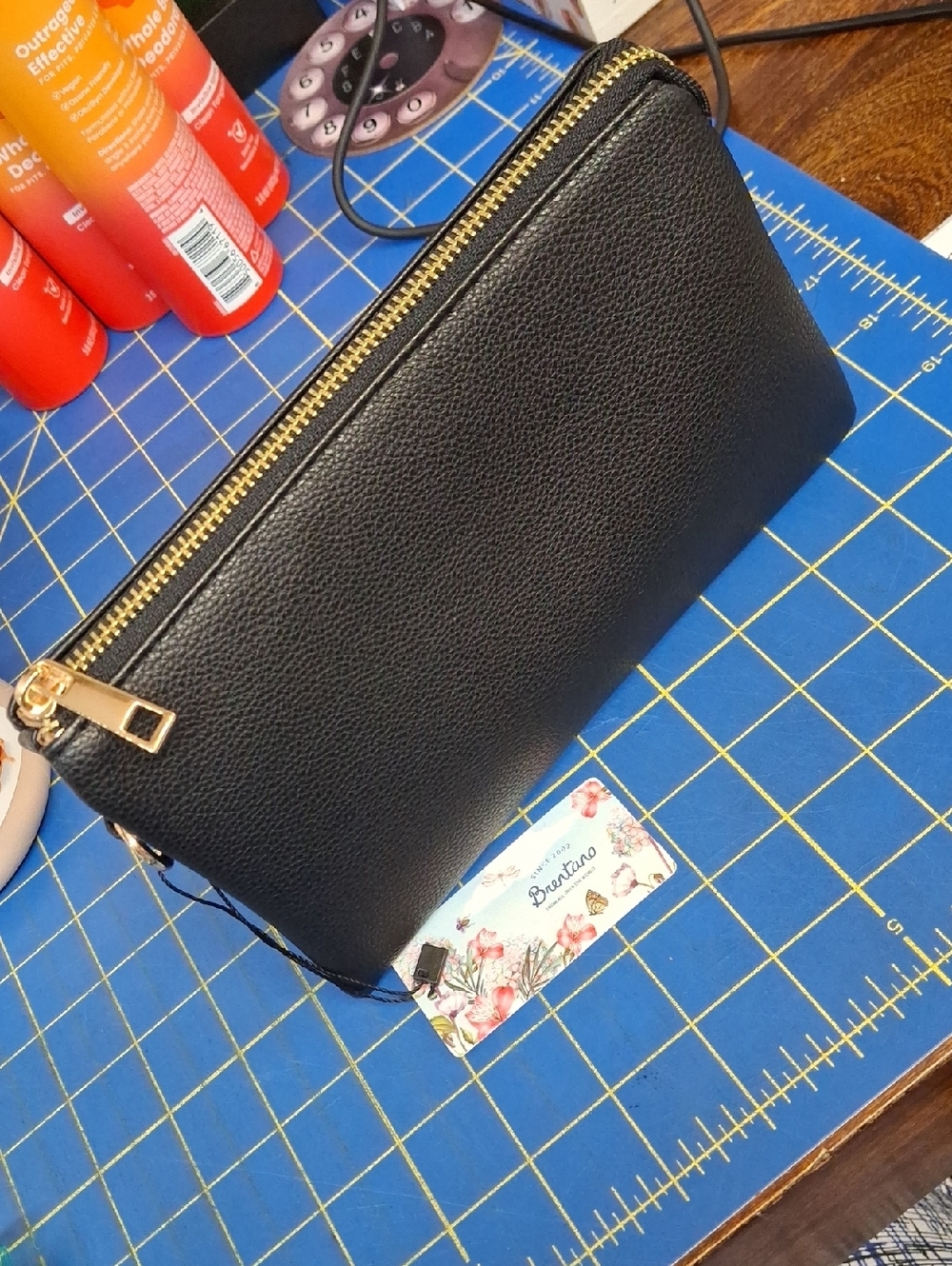 Brentano Black Pleather Zip Wallet Clutch Purse Wristlet 15x5x1 NWT